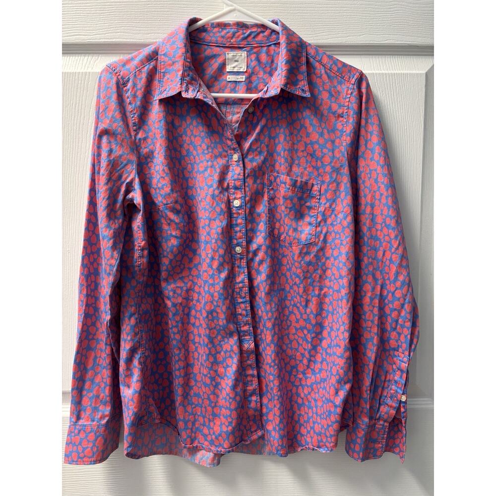 GAP Shirt Womens Medium Blue Pin Fitted Boyfriend Oxford Button Down Long Sleeve